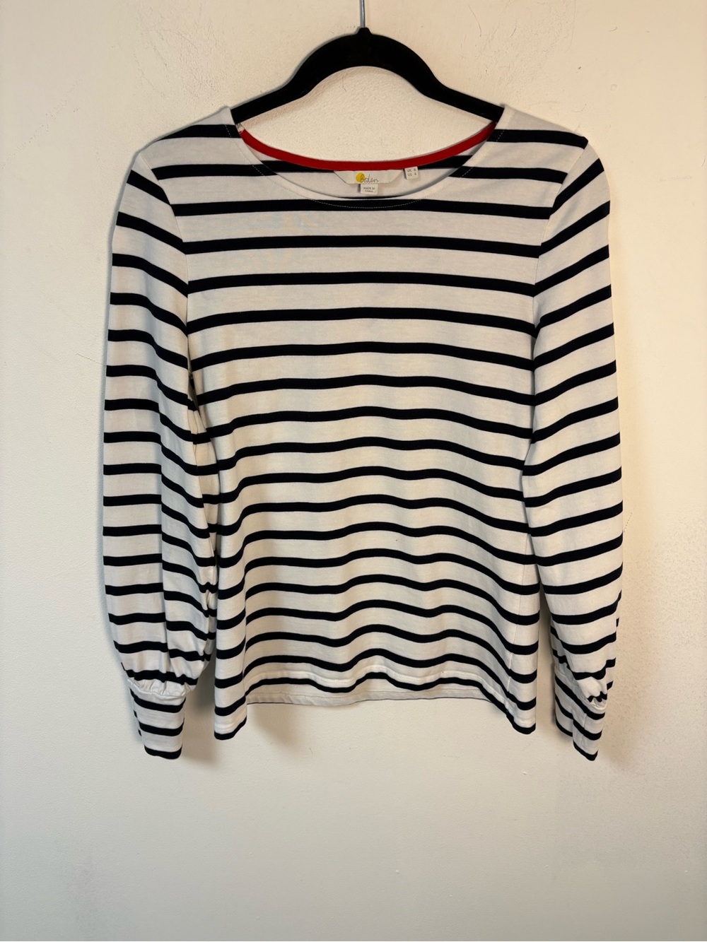 Boden Striped Long-Sleeve Round Neck Top - White & Black Size 4